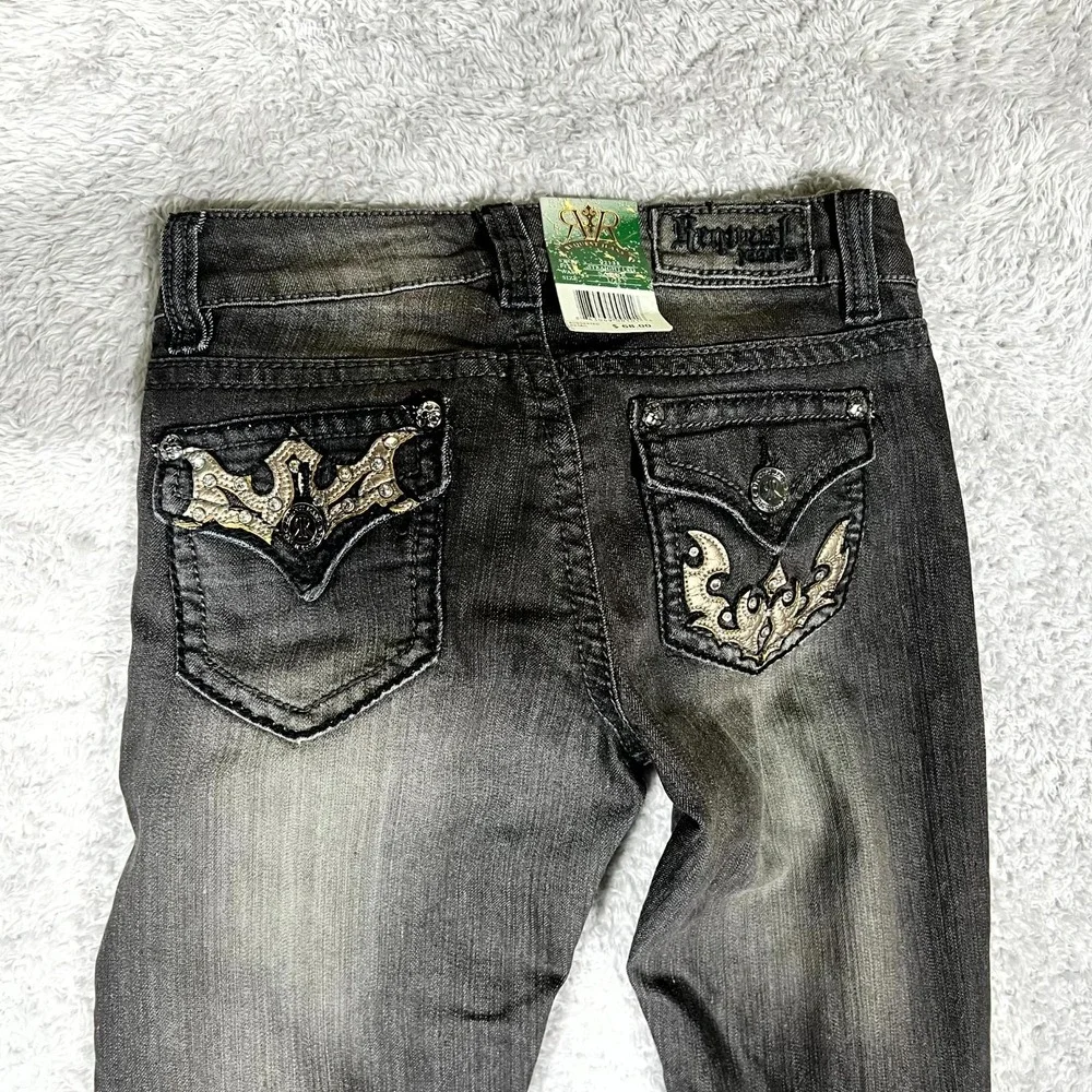 Request Jeans Womens 1X25 Black Denim Cotton Stretch Rhinestone Straight Leg
